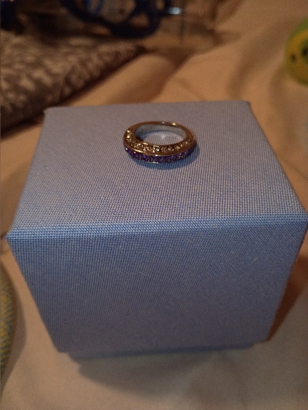 Stainless Steel Purple Stone Ring Size 5